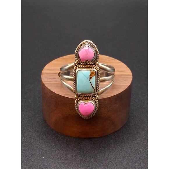 3 Stone Cotton Candy Turquoise Ring, size 11, 925 SS, SW/Native American Style